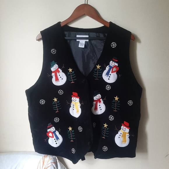 VTG Velvet Christmas Snowman XL Vest Ugly y2k - Picture 2 of 8
